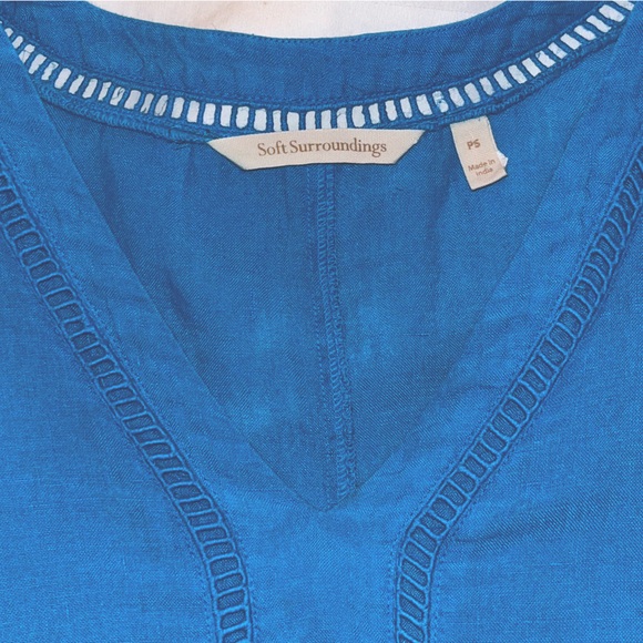 Soft Surroundings Leonie 100% Linen Tunic Top in Caribbean Turquoise Boho - Picture 11 of 14